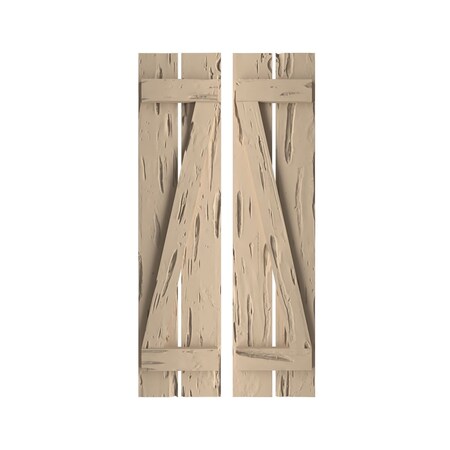 Rustic Two Board Spaced Board-n-Batten Pecky Cypress Faux Wood Shutters W/Z-Board, 11 1/2W X 84H